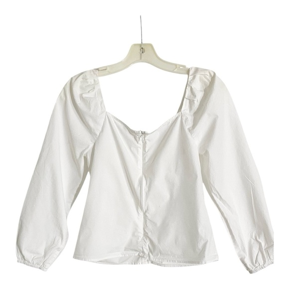 Veronica Beard Sweetheart Neckline Blouse 3/4 Sleeves in White Cotton Poplin 2 - Picture 5 of 10